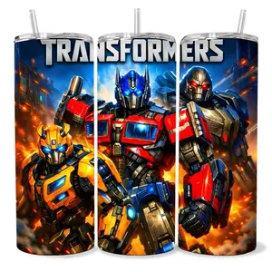 Transformes 20  oz Tumbler - BPA Free, Stainless Steel, Leak Proof, Clear Lid, Includes Straw