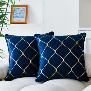 Gold Throw Pillow Covers, Pack of 2 Soft Velvet Decorative Cushion Covers for Couch Sofa Home Decoration, Navy Blue, 18x18 Inch