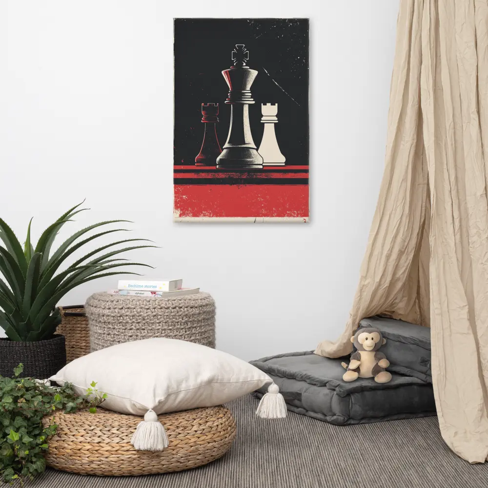 Retro Chess King Poster - Bold Black, White, and Red Chess Art