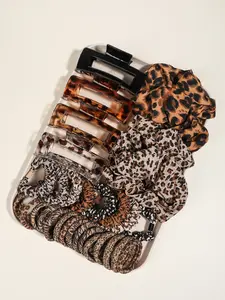 31pcs leopard hair suit collection! Leopard Print Hair Scratch Large Intestine Hair Loop Combination Retro Wild Style Hair Accessories Full Set Easy to Create Fashionable Hair Style Hair Scrunchies