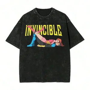 Invincible TV Show Vintage T-Shirt - Mark Grayson and Atom Eve Graphic Tee - Retro Acid Wash Oversized Cotton Shirt - Superhero Animation Merchandise Gift