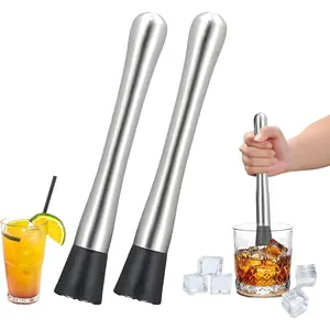 2 PCS 8" Stainless Steel Cocktail Muddler Lemon Smasher Bartender Tool Crushes Ice Fruits & Herbs for Home Bar Lemonade Stand Supplies