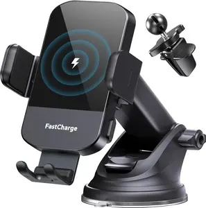 Wireless Car Phone Holder, CHGeek 15W Fast Auto Clamping Car Charger Phone Mount fit for iPhone 15 14 13 12 11 Pro Max, Samsung Galaxy S23 S22 S21, etc Smartphone Cellphone Charging Mobile Electronic Adapter Device Foldable Mount