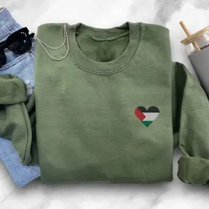Palestine Flag Heart Embroidered Unisex Sweatshirts, T-Shirt and Hoodie, Free Palestine Flag Sweatshirt, Palestine Sweater, Solidarity with Palestine, GAZA