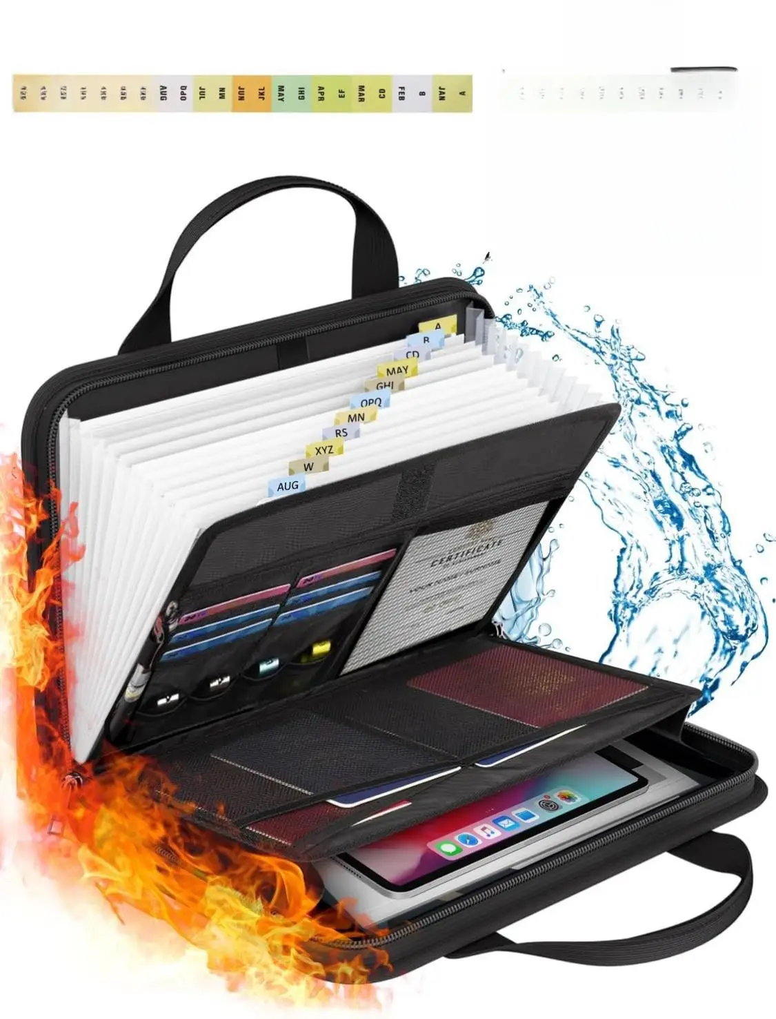 Important Document Organizer Folio Accordion File Organizer Fireproof Expanding File Folder Storage Box with Zipper Labels 13 Pockets for Business Off