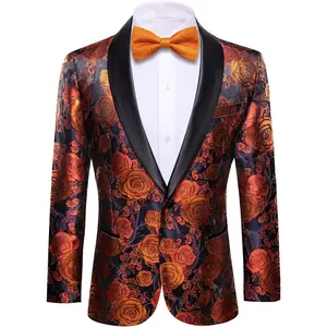 Barry.Wang Men's Sport Coats & Blazers Flower Suit Jacket 1 Button Paisley Tuxedo Mardi Gras Carnival Parade Gift