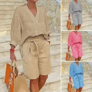 Summer Cotton Linen Women's Fashion Casual Set Loose Two-Piece Outfit Women 2025
