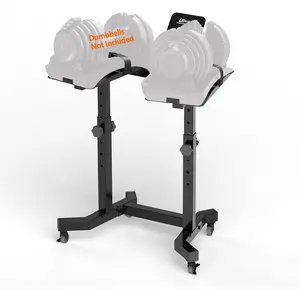 Adjustable Dumbbell Stand -  Weight Stand with 4 Level Height Adjustment, Dumbbell Weight Rack with Tablet Holder and Durable Casters, Weight Holder for Adjustable Dumbbell Set, 2025 Upgrade Design (Bonus Foot Pads)