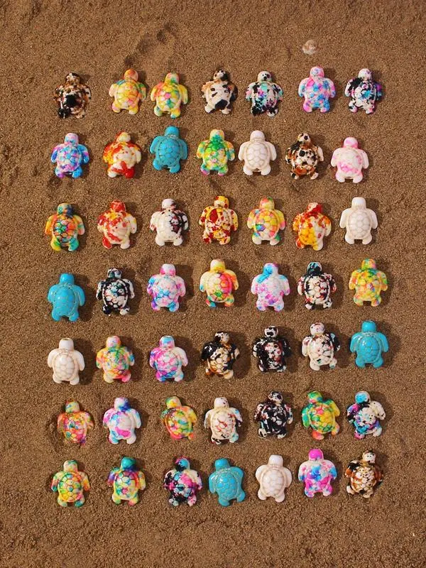 50pcs Mixed Color Stone Turtle Beads for DIY Jewelry Making, Ocean Life ...