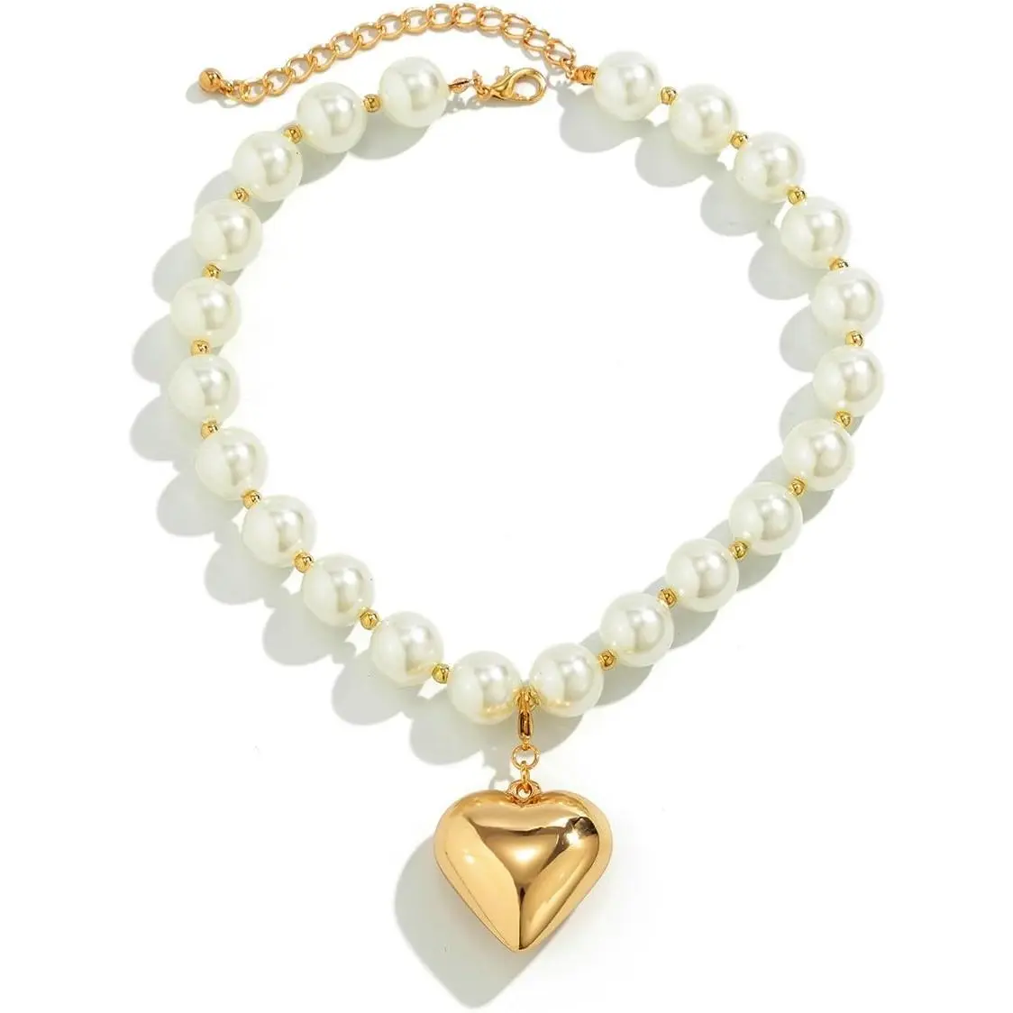 Heart Necklaces for Women Gold Chunky Heart Necklace Pearl Beads Choker Necklaces Y2k Necklace Trendy Jewelry Accessories Gifts
