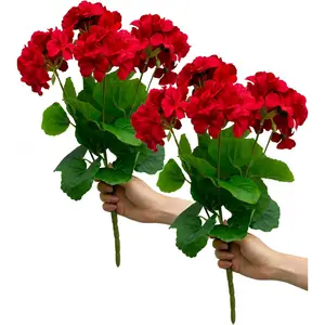 2 pieces 45.72 cm artificial geranium silk flowers plants home outdoor decoration garden rubies Home Decoration Bouquet