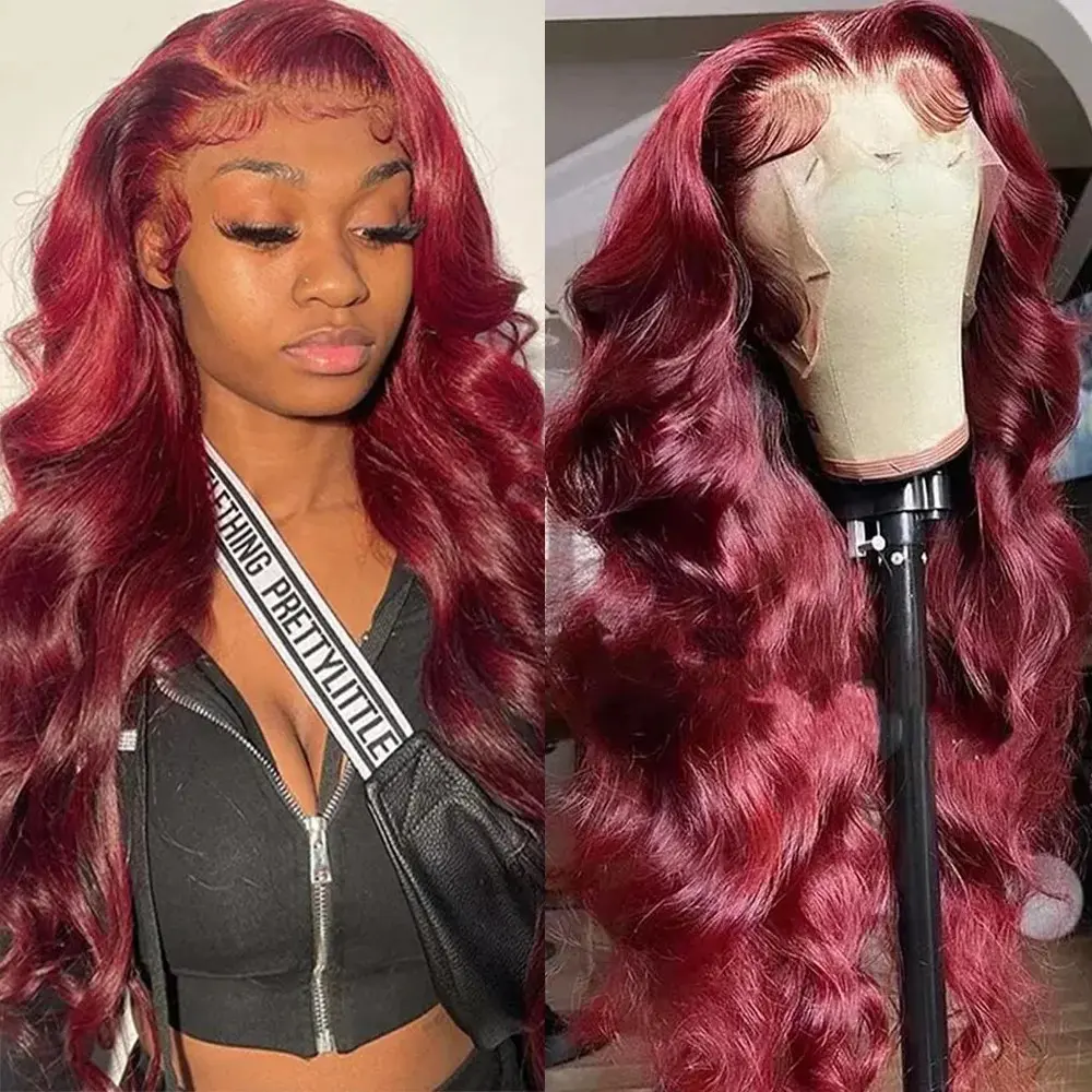 【EXCLUSIVE DEAL】22-30 Inch 99J Burgundy Body Wave Human Hair Wig 13x4 HD Lace Front Wig Rich Wine Red Tone Soft Flowing Waves Luminous Finish Sculpted Hairline Real Human Hair Wig Made for Women
