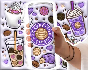 3D Cafecito y Chisme Inflated Tumbler, Featuring 3D Pan Dulce Designs, Unique Mexican Gifts, A Wonderful Addition to Your Coffee Collection, Soft and Puffy Coffee Tumbler with Conchas Mexicanas