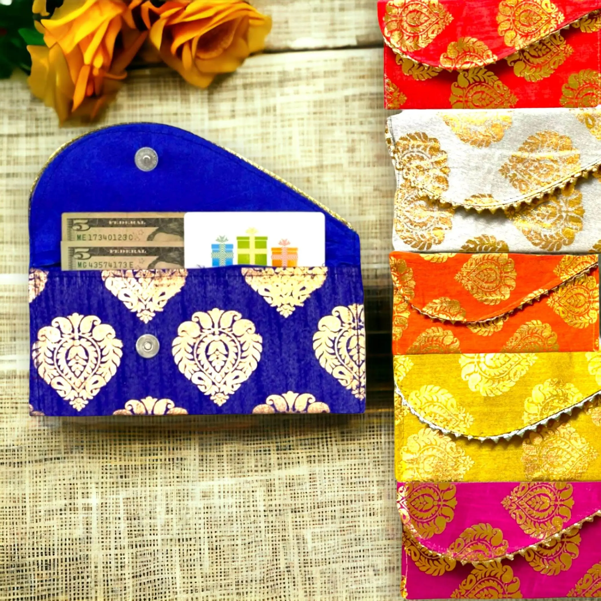 Festive Brocade Money Envelopes | Elegant and Durable Silk Shagun, Eid and Wedding Gifting | Assorted Colors | Celebrate Traditions