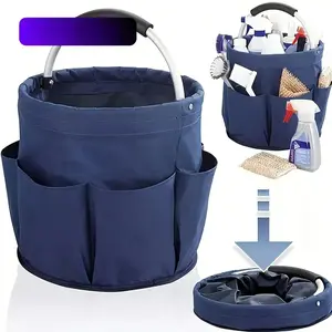 Foldable Storage Basket, Collapsible Baskets, 1 Count Multi-Functional Garden Tool Tote with 6 Pockets, Portable Organizer Bag with Rounded Handle, Multipurpose Basket for Home, Office, Dormitory and Outdoor Use