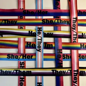 Pride Lanyards with Pronouns Double-faced LGBTQ+ Pride Flag Designs Ink-infused Bold Black Letters High Quality Clasp for Events & Everyday Use Pastel Color Classroom Supplies