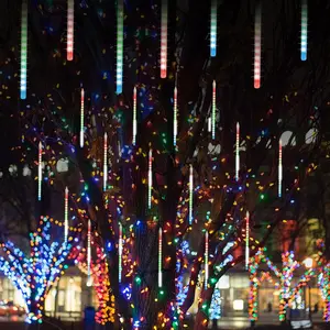 Meteor Shower Lights, 12 Inch Outdoor Icicles Christmas Lights, 8 Tubes 288 LED Iciclelights Snow Falling Lights, Connectable Raindrop Lights, Xmas Wedding Party Tree Holiday Decor, Multicolor