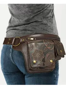 Vintage Sports Bag Adjustable Crossbody Waist Pack Motorcycle Style, Unisex Retro Design, Ideal for Travel & Daily Use, Waist Belt Bag