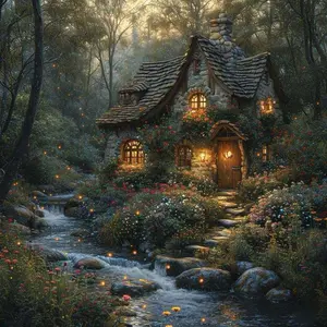 5D DIY Full Drill Round Diamond Painting - Diamond Art Kit Forest Cabin Mosaic, Canvas - DIY Decorative Painting, Home Wall Decor, Suitable for Halloween and Christmas, Birthday and Anniversary Gifts, Diamond Painting Kits