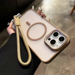 Short lanyard case Desert color Skin Feeling magnetic for iPhone 16 Pro Max 15 14 13 Silicone soft shell TPU shockproof phone cover244