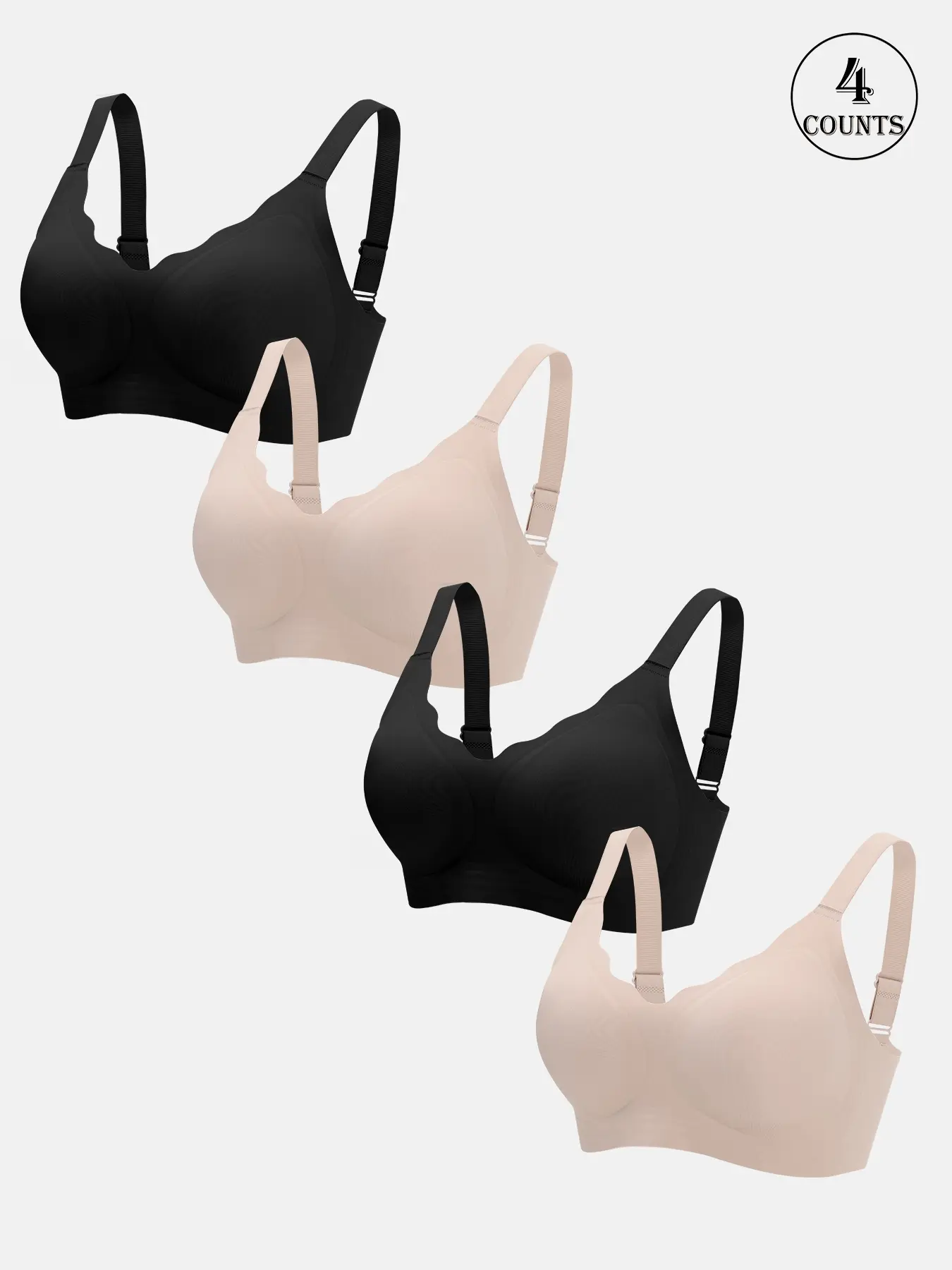 4 piece solid color women's bra, Casual Comfy Bras, Daily casual sports No underwire with ribs Comfortable and skin-friendly Anti-sagging gathering high elastic shoulder straps adjustable slim back Seamless design