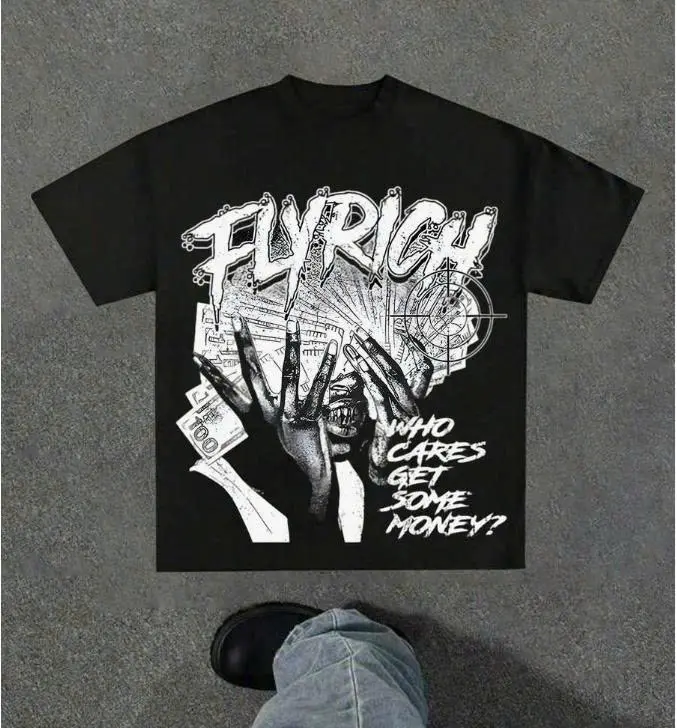 Fly Rich Funny Graphic Tee, Men's Summer Top Round Neck Casual Cotton Short Sleeved T - Shirt