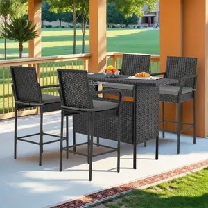 Outdoor Patio Wicker Bar Stools Set of 4, PE Wicker Rattan Bar Stools with Removable Cushions, Ergonomic Armrests & Backrest, All-Weather Outdoor Bar Stools for Patio. Backyard, Poolside, Black/Brown/Grey