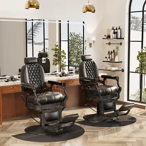 Baasha Retro Barber Chair, Black Barber Chairs for Barbershop, Professional Salon Chair with Ergonomic Design, Heavy-Duty All-Purpose Barber Chair, Weight Capacity 550 lbs