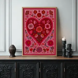 [UNFRAMED] Sacred Heart Print – Mexican Folk Art Boho Floral Wall Art