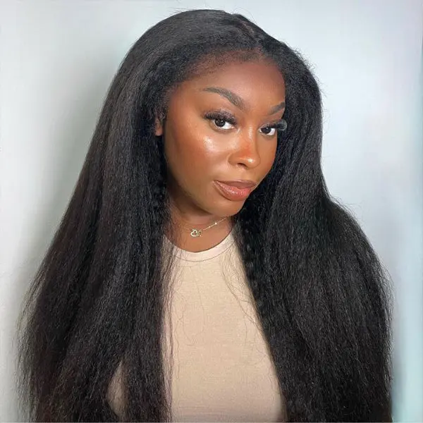 Bangjazz Kinky Straight Half Wig With Drawstring Invisible Hairline 180% Density Seamless Flip Over Wig Glueless Human Wigs Beginner Friendly #TikTokShopBlackFriday