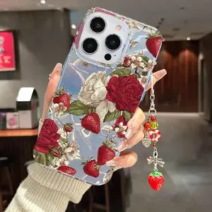 Strawberry Floral Water Ripple Phone with Chain Case For OPPO A6T A6S A6X A6 A5 A3 Pro A5M A40 A38 A18 A80 A60 A8 A58 A57 A77 A79 A17 A17K A78 Cover