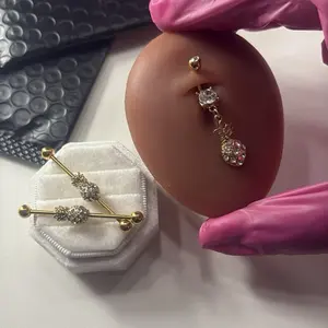 Pineapple industrial Ring and Belly Ring Set Gold Plated
