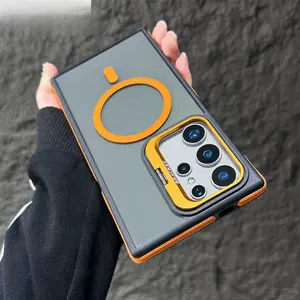 Transparent PC & TPU Case for Samsung Galaxy S25 Ultra S24 S23 Plus, Anti-Slip Side Grips, Built-in Camera Ring Stand with Raised Lens Frame Protection