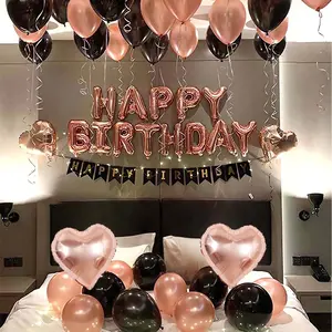 43pcs/set 16-inch Rose Gold "Happy Birthday" Banner Balloon Set, for Birthday Party, Family Party Background Decorations, Wedding, Graduation, Women's Birthday Party, Engagement Bridal Shower Party Decoration, Heart Shaped Balloons, Balloon Party Supplies