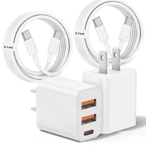 Fast Charger for iPhone Dual-Port A/C Adapter 2-Piece Fast Dual-Wall Block 6-Foot USB-C Cable Compatible with iPhone 14/13/12/11/ProMax/XS/XR Charging Lightning Cellphone Electronic Smartphone charger  set Fast Charging USB C Wall Adapter