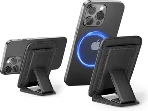 Ultra Slim  Wallet, Magsafe Compatible, Minimalist Wallet/Card Holder with Adjustable Stand, for  16/15/14/13/12 Series, Fit 6 Cards, Vegan Leather, Slim, Black & Black