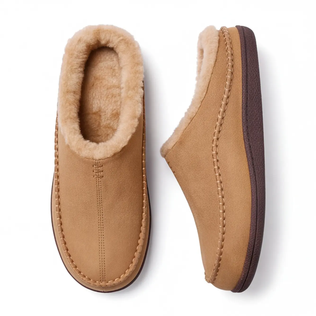 Men's Beige Suede Loafer Clog Shoes - Soft-Lined Fashion Walking Shoes with Ultra-Soft Plush Lining, Non-Slip Sole, Warm for Indoor-Outdoor Use, Shoe