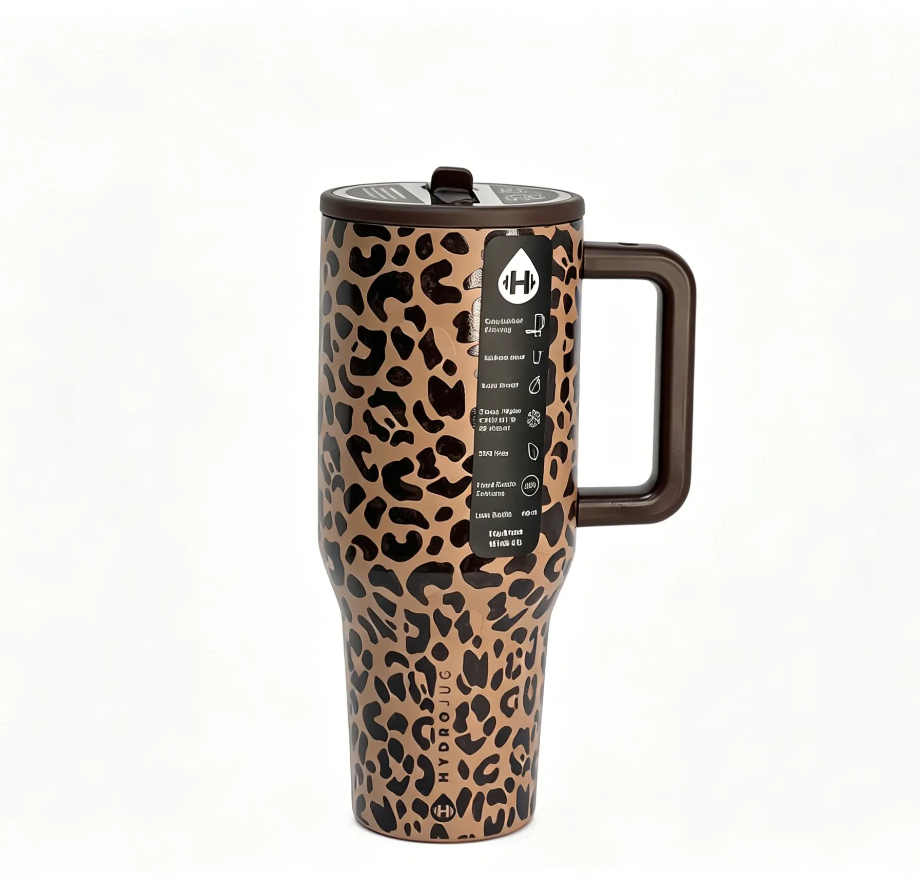 HydroJug 40oz Stainless Steel Portable Water Bottle - Brown Leopard Print Stylish Vacuum Flask, Ergonomic Handle, Large Capacity, BPA-Free, Ideal for Sports, Outdoor Use, Water Bottles, Flasks