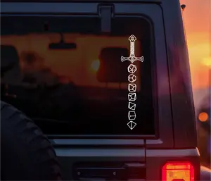 Dungeons & Dragons Dice Sword Vinyl Car Decal, Fantasy Gamer Sticker for Cars, Laptops & Water Bottles, Perfect for DnD Players, Tabletop Gamers, RPG Fans & Fantasy Lovers, Nerdy Dice Weapon Design
