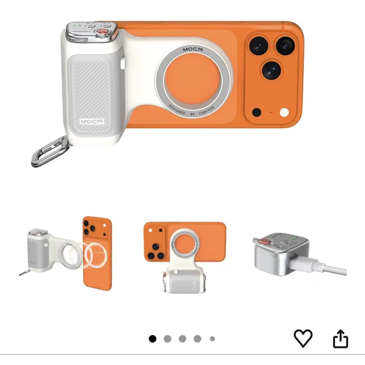 COMITOK MOCA iPhone Camera Grip for Native Camera Control with Removable Remote Built-in Keychain Magnetic Phone Grip iOS26/17/18 Fun Shot with 1/4 Nut
