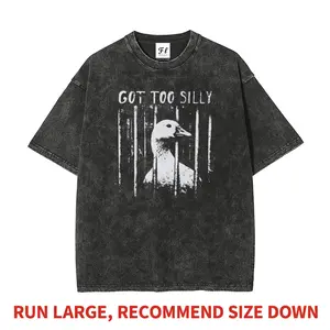Unhinged Goose Got Too Silly Jail Meme Heavyweight Boxy Fit T-Shirt Vintage Washed Oversized Pure Cotton Graphic Tee DTG Printed