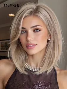 Topshe Lace Wig 12 Inches Shoulder Length Straight Light Non-Slip Silicone Straps, Fashion Women Hairpiece for All Seasons, Glueless Frontal Wig