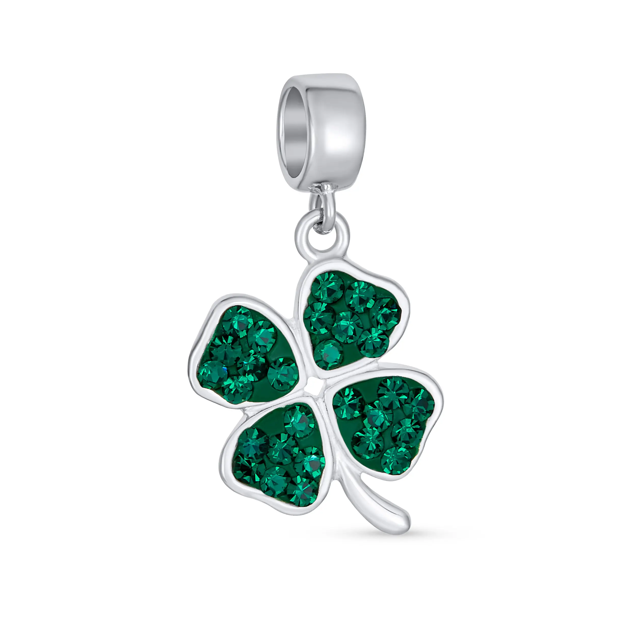 .925 Sterling Silver Celtic Lucky Leaf Green Shamrock Irish Clover Dangle Charm Bead