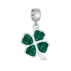 .925 Sterling Silver Celtic Lucky Leaf Green Shamrock Irish Clover Dangle Charm Bead