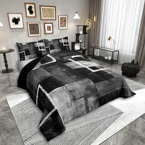 Feelyou Black Grey Oil Painting Comforter Set - Watercolor Patchwork, Geometric & Abstract Graffiti Art Design, Decorative Bedroom Bedding Set for Teens & Adults