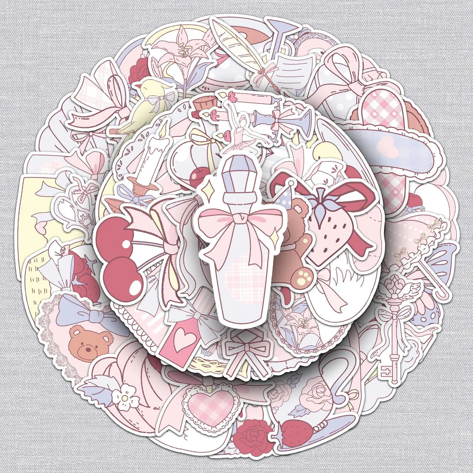 Pretty Pastel Ballet-Core Large Stickers 50 Pack - Waterproof Design, No Repeats