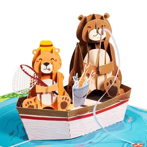 Paper Love Fishing Bears Pop Up Card - 3D Design, 5" x 7", Father's Day Gift, Removable Note Tag, Lightweight & Flexible, Ideal for Dad, Husband, Son, Grandfather