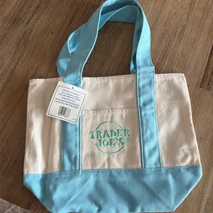 Trader Joe's Mini Tote 2026 - Light Blue Handles & White Body with Embroidered Logo Perfect for Everyday Use