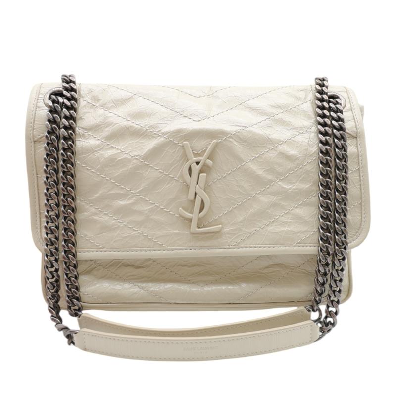 Pre-owned YSL Leather Shoulder Bags Saint Laurent Niki Medium Flap Crinkled Bag In Cream