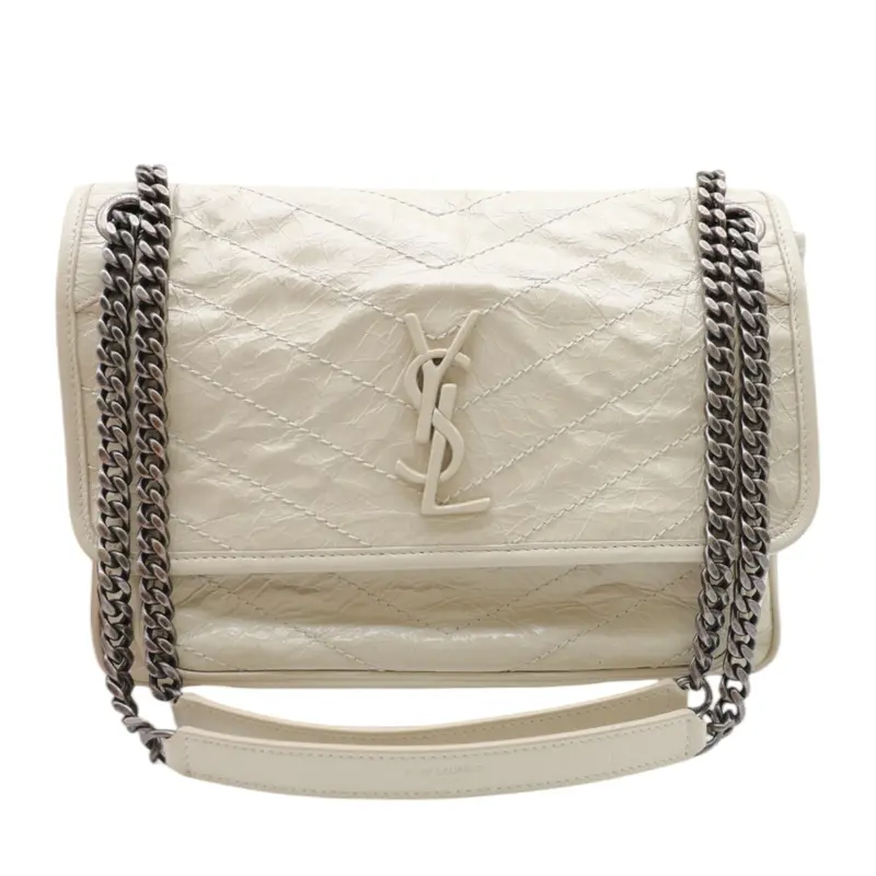 Pre-owned YSL Leather Shoulder Bags Saint Laurent Niki Medium Flap Crinkled Bag In Cream